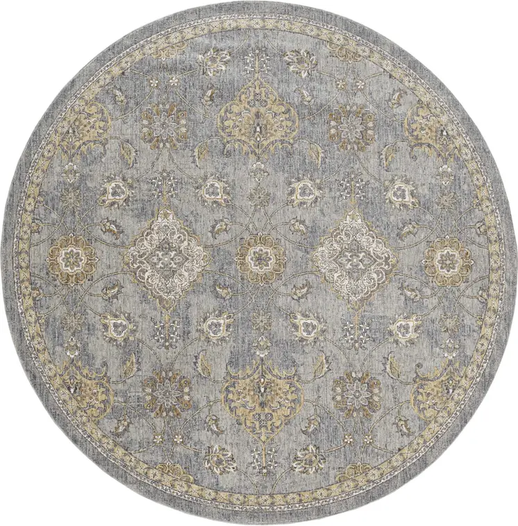 9' Sage Orange And Gray Wool Floral Distressed Round Rug