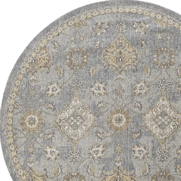 9' Sage Orange And Gray Wool Floral Distressed Round Rug