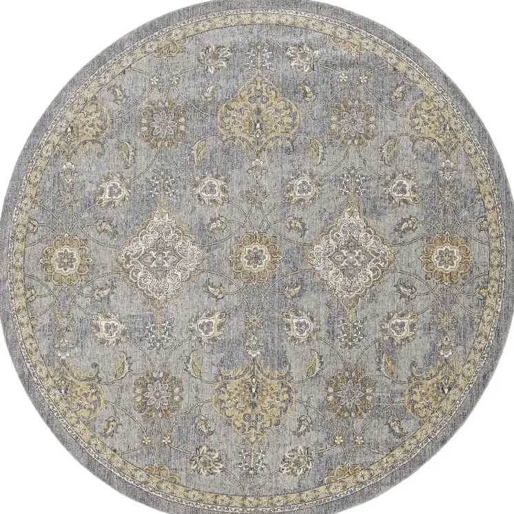 9' Sage Orange And Gray Wool Floral Distressed Round Rug