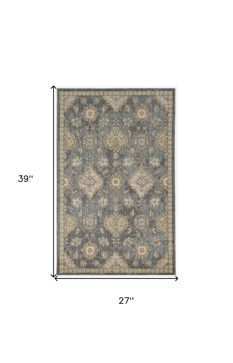 2' X 3' Gray Wool Medallion Area Rug