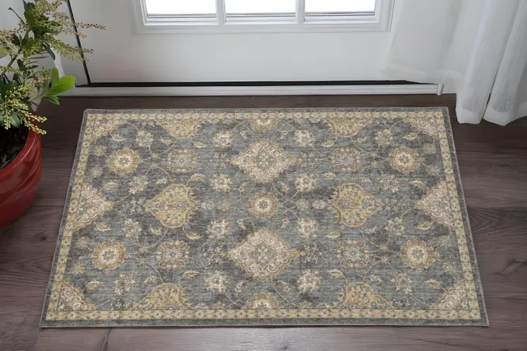 2' X 3' Gray Wool Medallion Area Rug