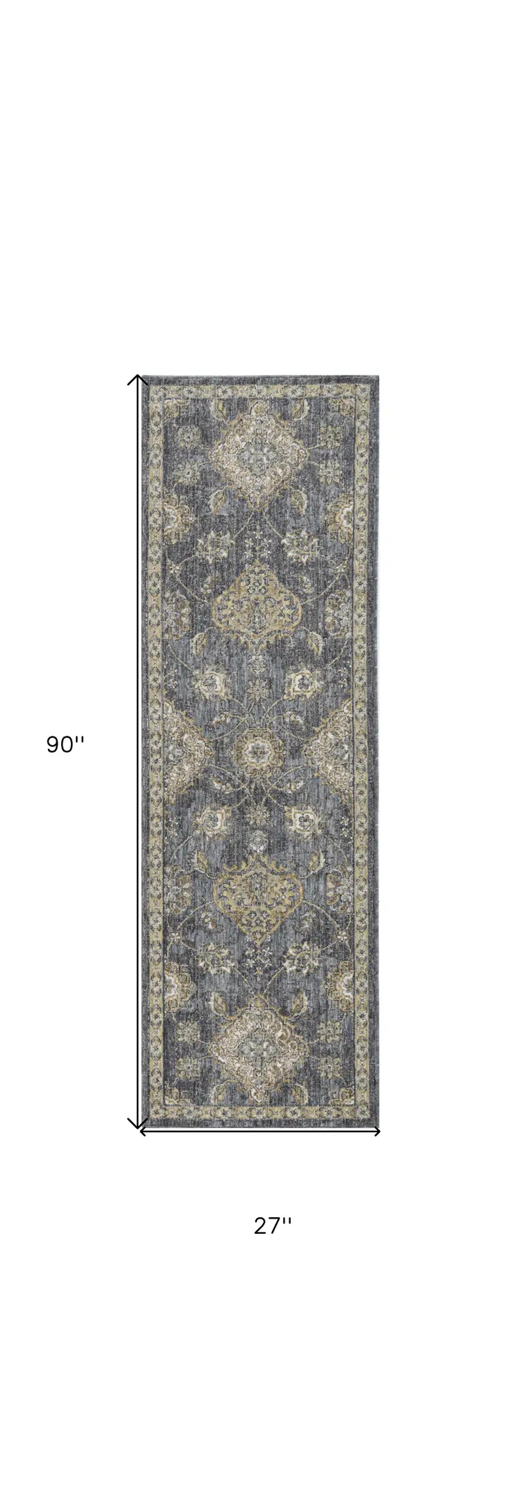 2' X 7' Slate Grey Floral Vine Wool Indoor Runner Rug