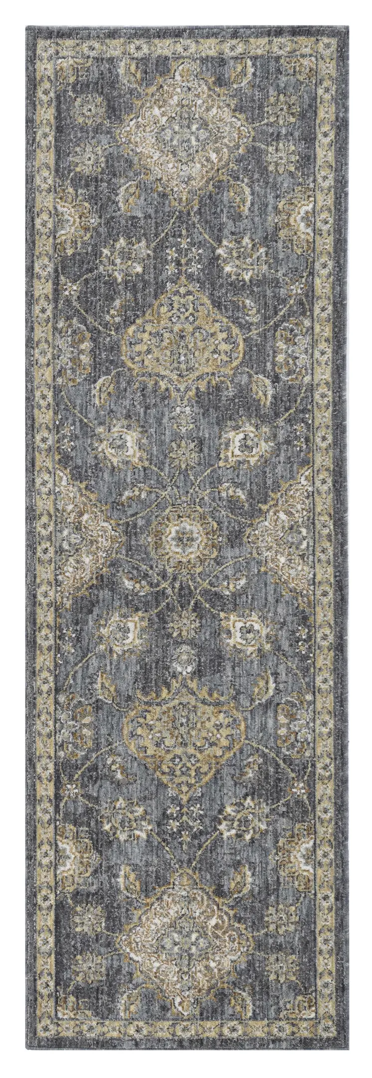 2' X 7' Slate Grey Floral Vine Wool Indoor Runner Rug
