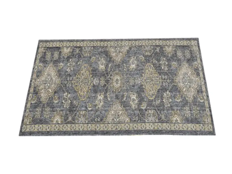 3' X 5' Slate Gray Wool Floral Vines Area Rug