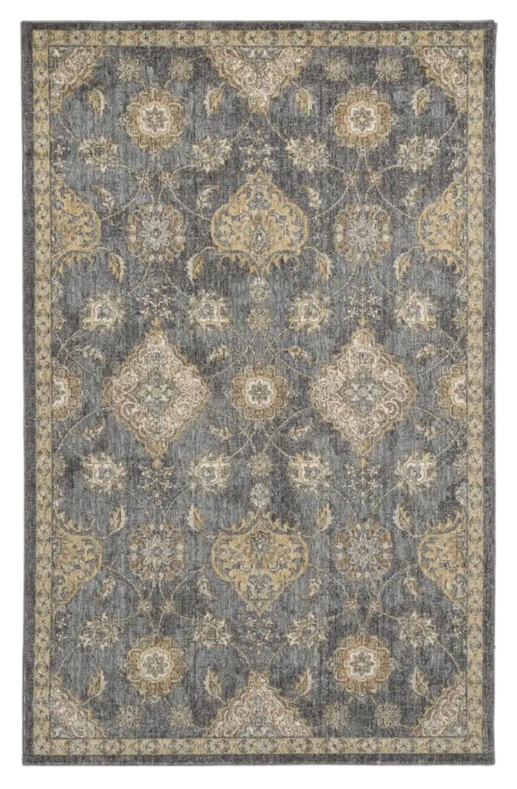 5' X 7' Sage And Slate Gray Wool Floral Area Rug