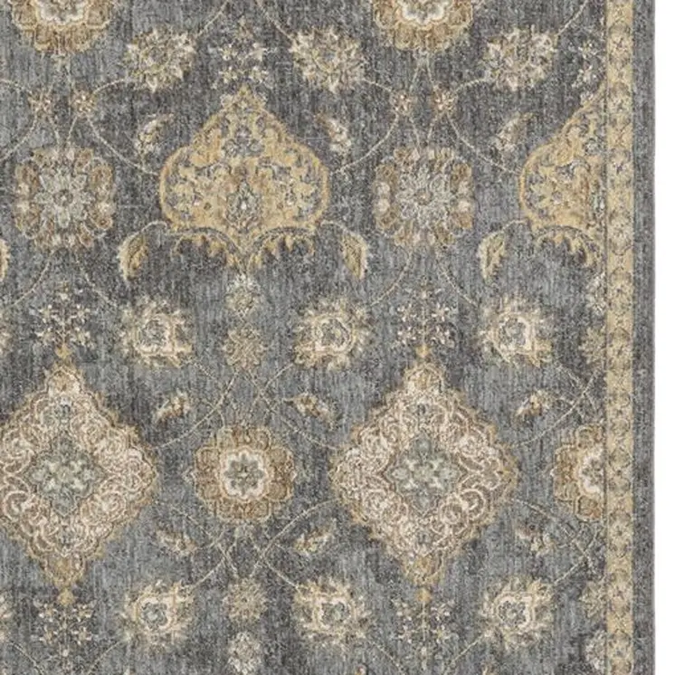 5' X 7' Sage And Slate Gray Wool Floral Area Rug