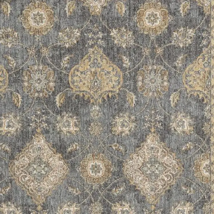 8' X 11' Gray And Gold Wool Floral Distressed Area Rug