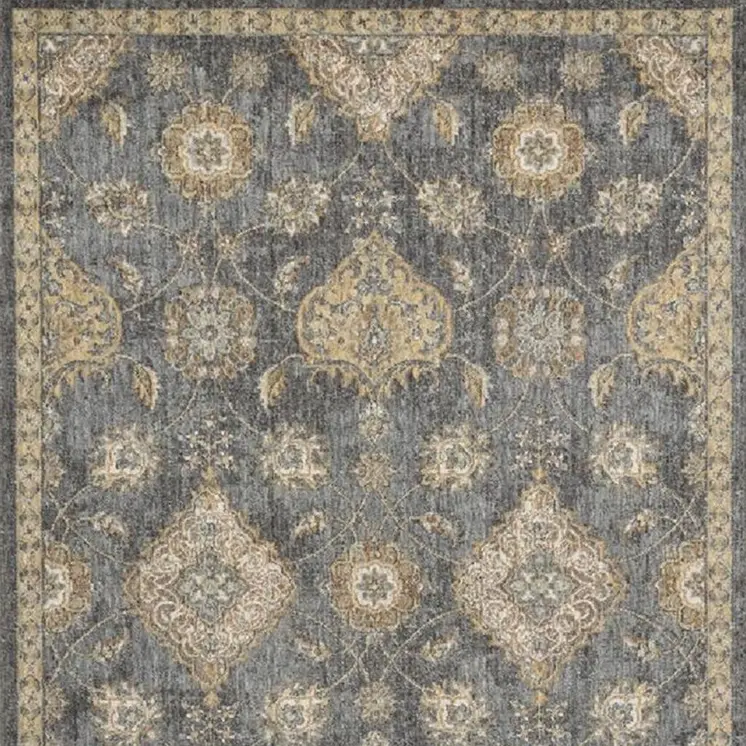 8' X 11' Sage And Slate Gray Wool Floral Medallion Distressed Area Rug