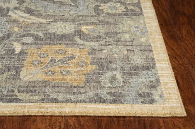 8' Taupe And Orange Wool Floral Distressed Runner Rug