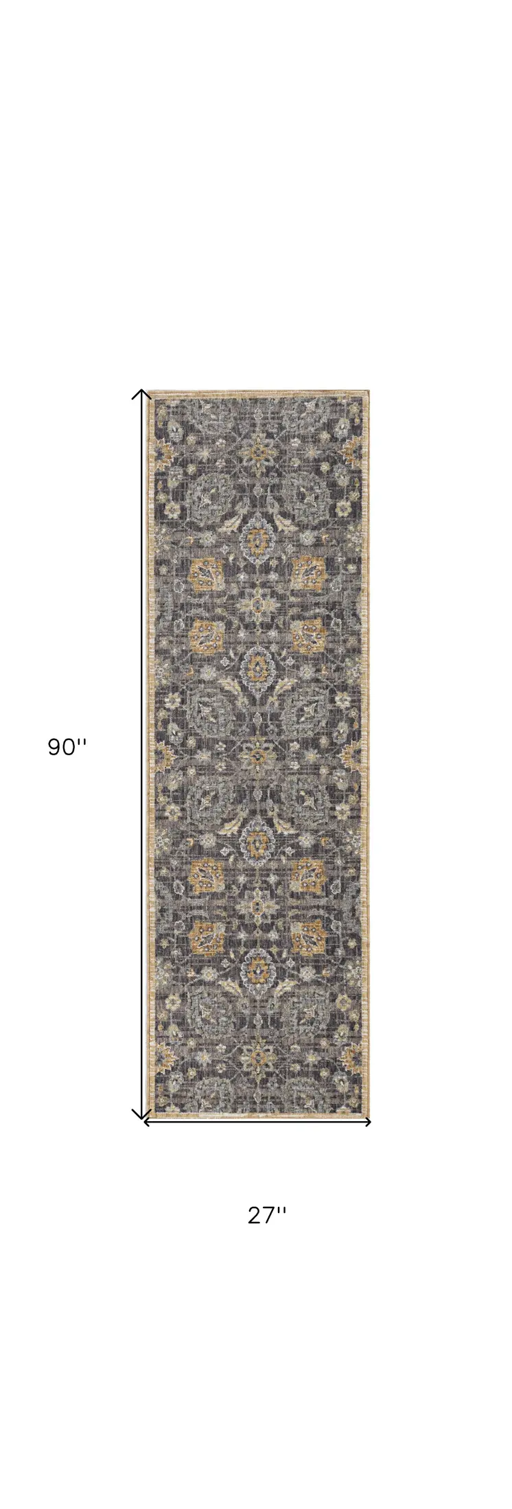 8' Taupe And Orange Wool Floral Distressed Runner Rug