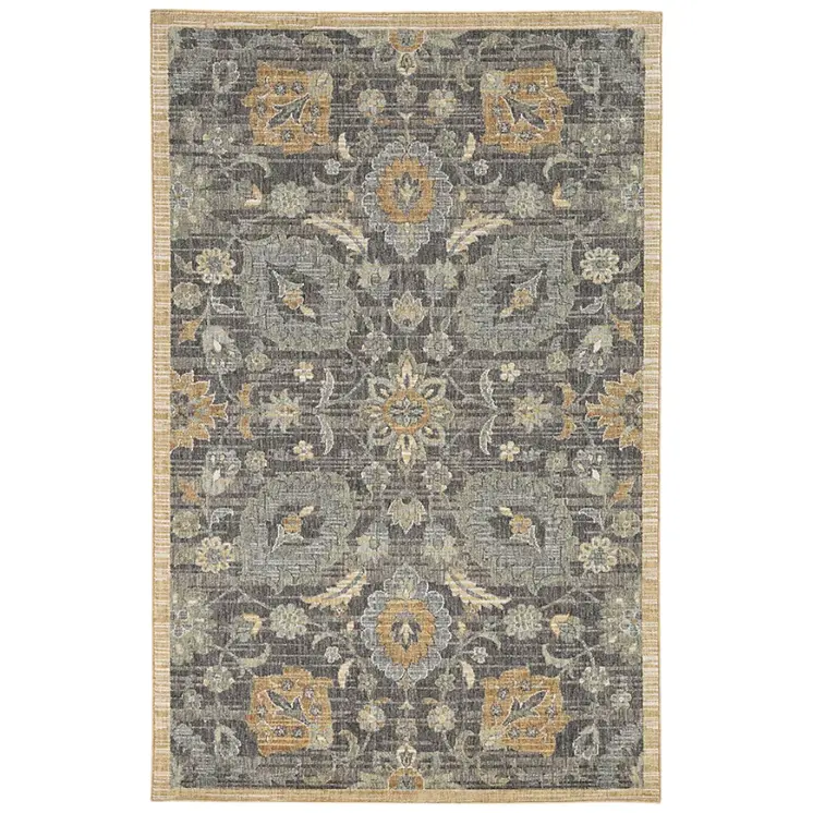 3' X 5' Taupe And Orange Wool Floral Distressed Area Rug