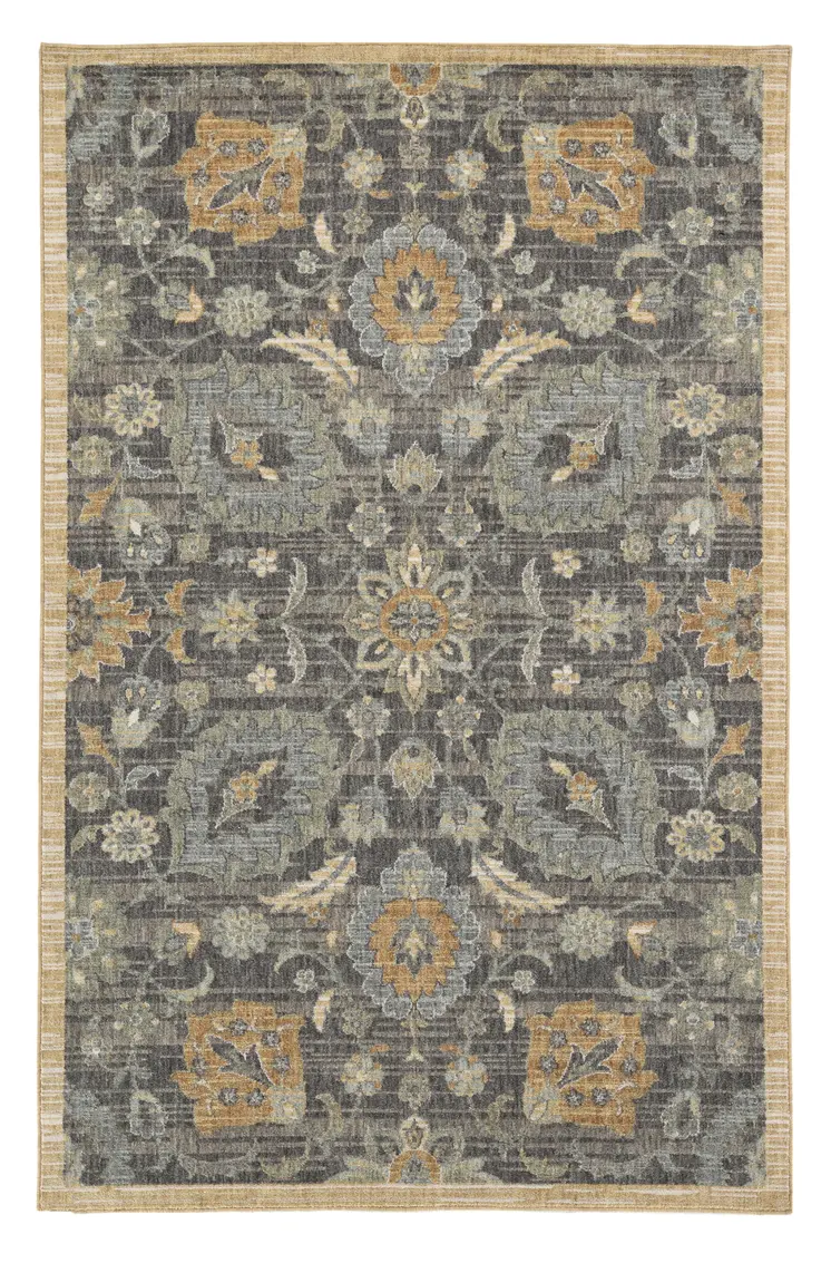 5' X 8' Taupe Orange And Gray Wool Floral Distressed Area Rug