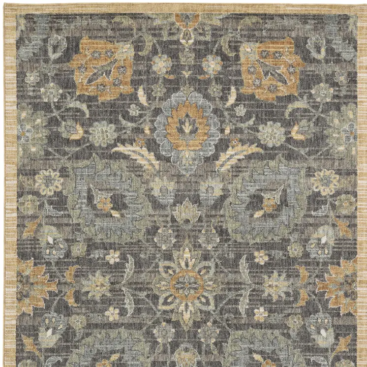 5' X 8' Taupe Orange And Gray Wool Floral Distressed Area Rug