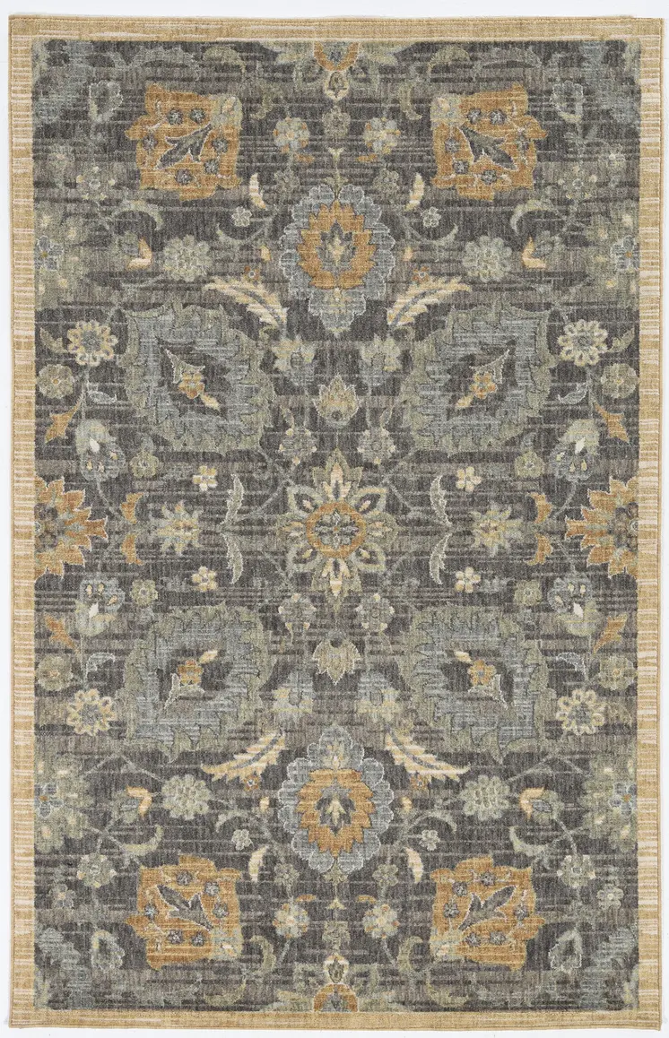 9' X 13' Taupe Orange And Gray Wool Floral Distressed Area Rug