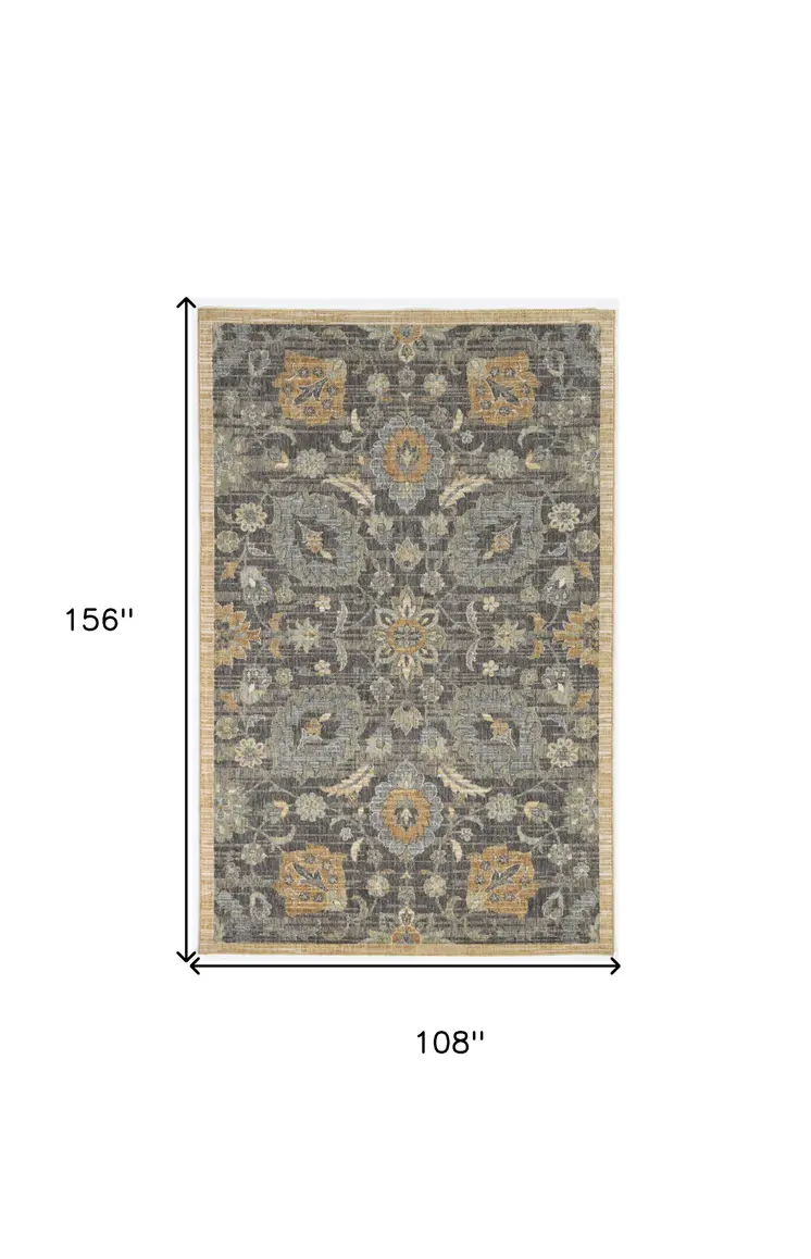 9' X 13' Taupe Orange And Gray Wool Floral Distressed Area Rug