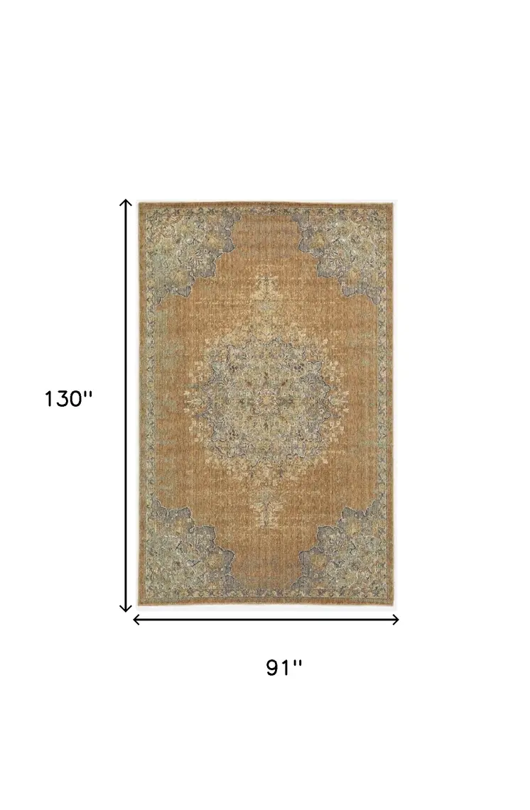 8' X 11' Coffee And Gray Wool Medallion Distressed Area Rug