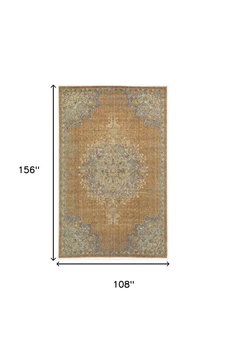 9' X 13' Brown And Gray Wool Medallion Area Rug
