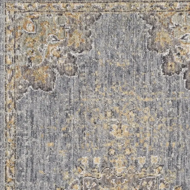 8' Slate Gray And Orange Wool Floral Medallion Distressed Runner Rug
