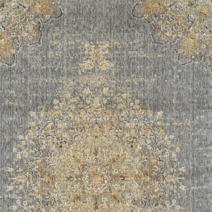 3' X 5' Slate Gray And Orange Wool Medallion Distressed Area Rug