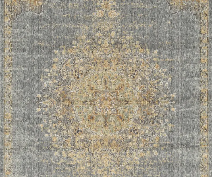 7' X 10' Slate Gray And Green Wool Medallion Area Rug
