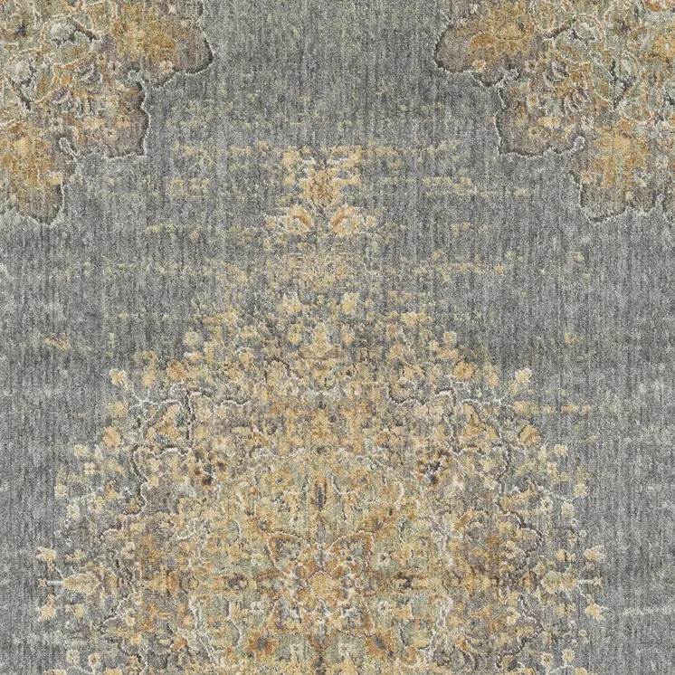7' X 10' Slate Gray And Green Wool Medallion Area Rug