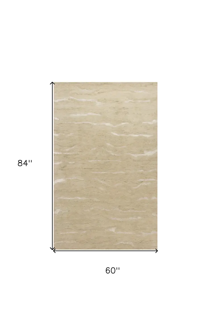 5' X 7' Beige And Ivory Abstract Hand Tufted Area Rug
