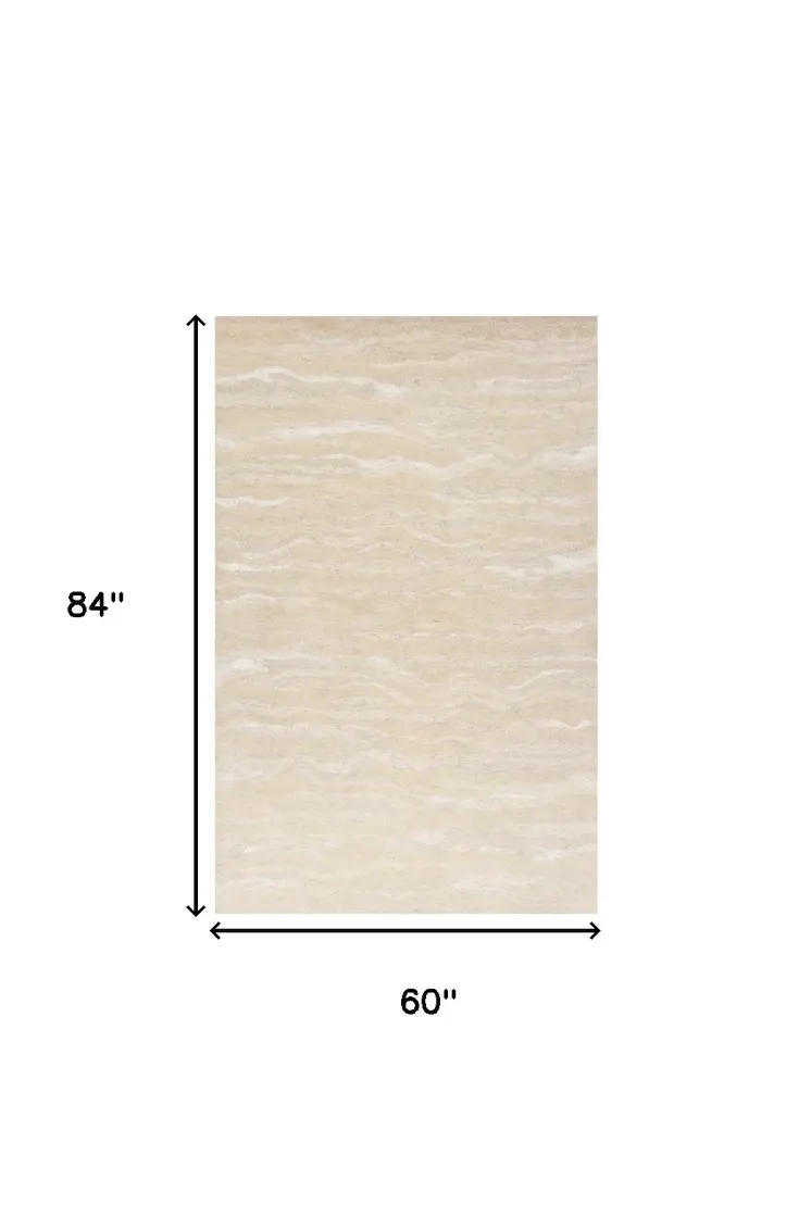 5' X 7' Ivory And Tan Abstract Hand Tufted Area Rug