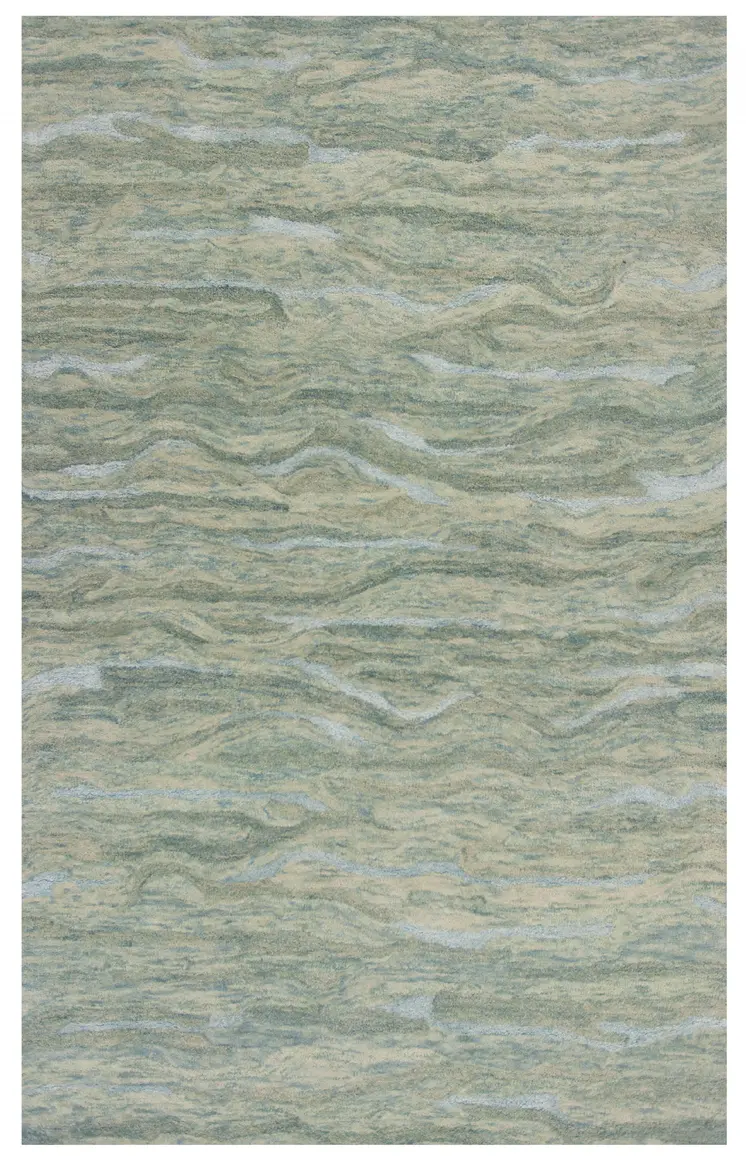 5' X 7' Blue Green And Beige Abstract Hand Tufted Area Rug