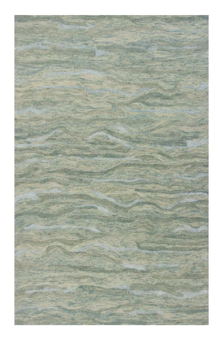 5' X 7' Blue Green And Beige Abstract Hand Tufted Area Rug