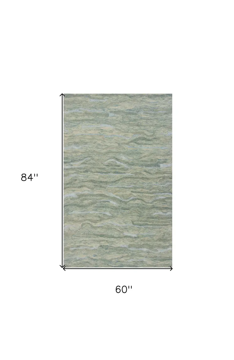 5' X 7' Blue Green And Beige Abstract Hand Tufted Area Rug