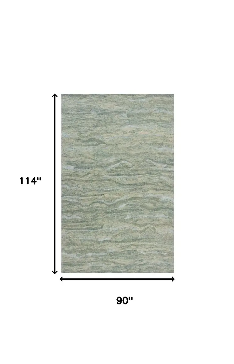 8' X 10' Blue Green And Beige Abstract Hand Tufted Area Rug