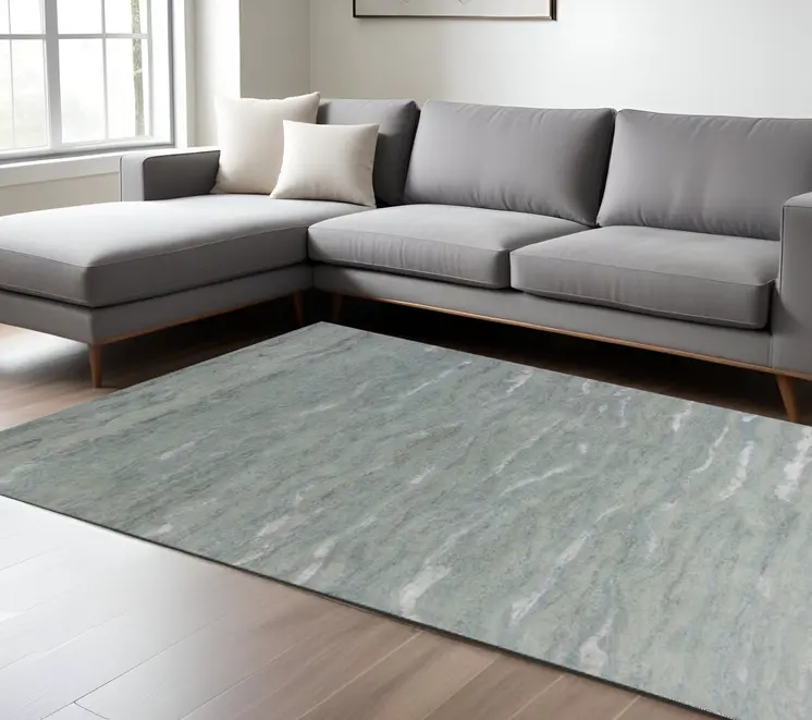 8' X 10' Slate Gray And Ivory Wool Abstract Hand Tufted Area Rug