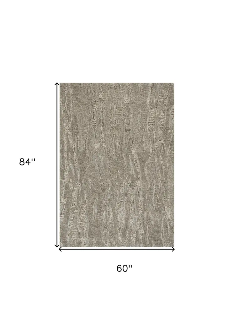 5' X 7' Sand And Gray Abstract Hand Tufted Area Rug