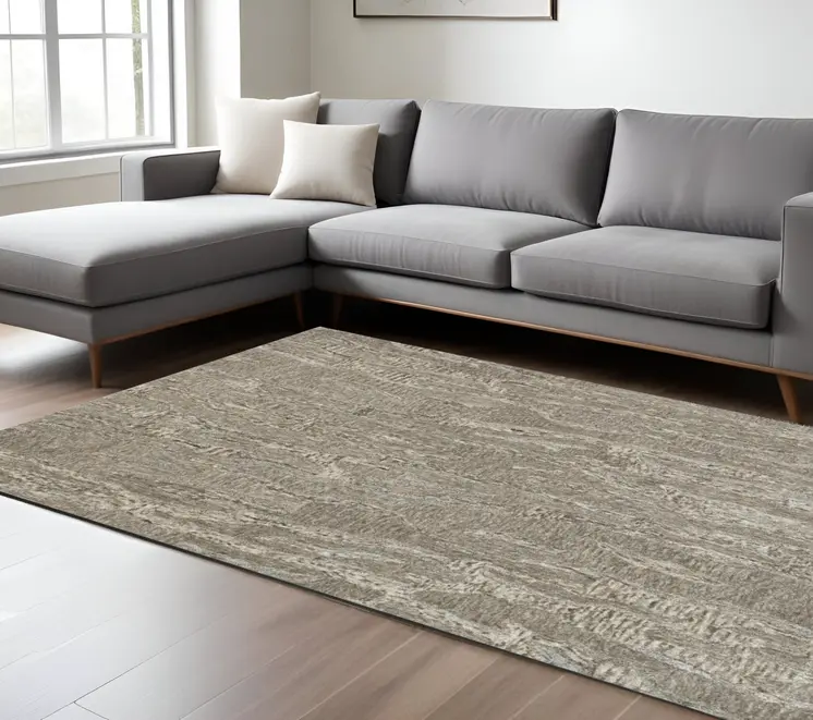 8' X 10' Sand And Gray Abstract Hand Tufted Area Rug