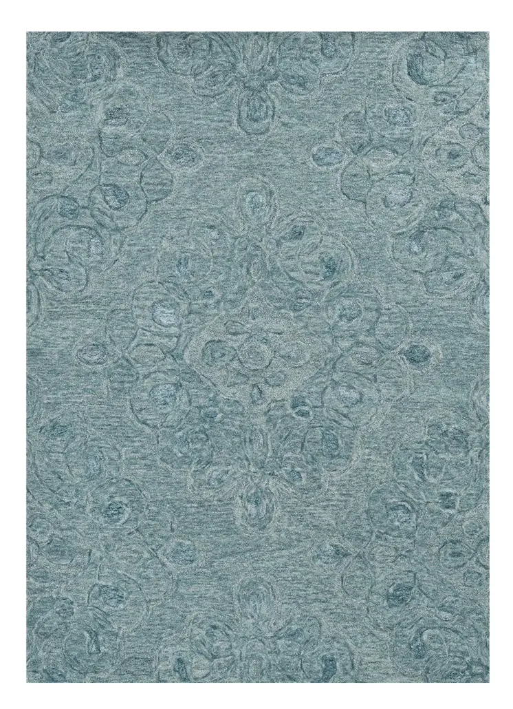 8' X 10' Blue and Beige Wool Floral Hand Tufted Area Rug