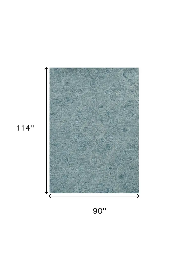 8' X 10' Blue and Beige Wool Floral Hand Tufted Area Rug