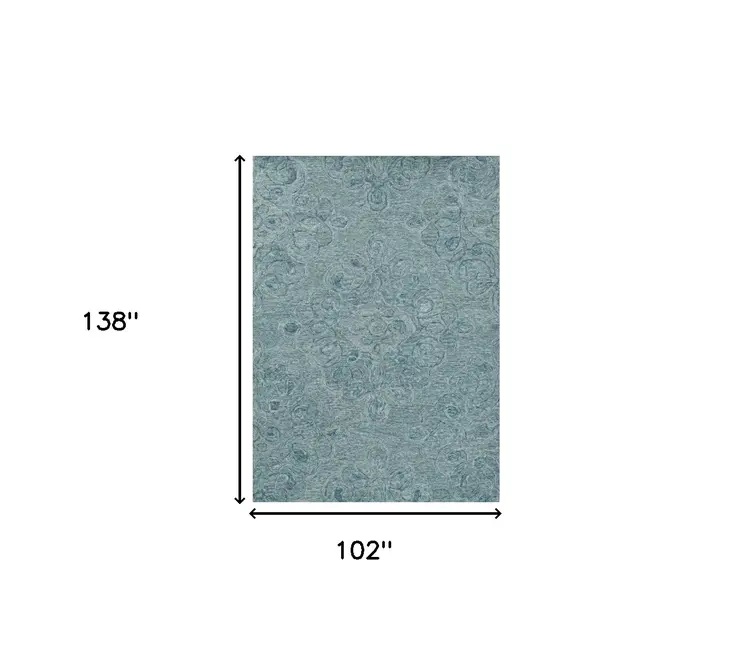 9' X 12' Seafoam Blue Hand Tufted Floral Indoor Area Rug