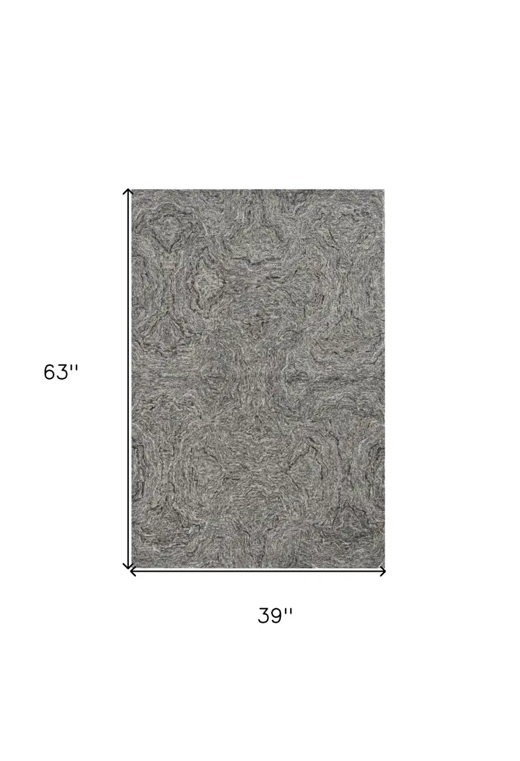 3' X 5' Gray And Dark Gray Abstract Hand Tufted Area Rug