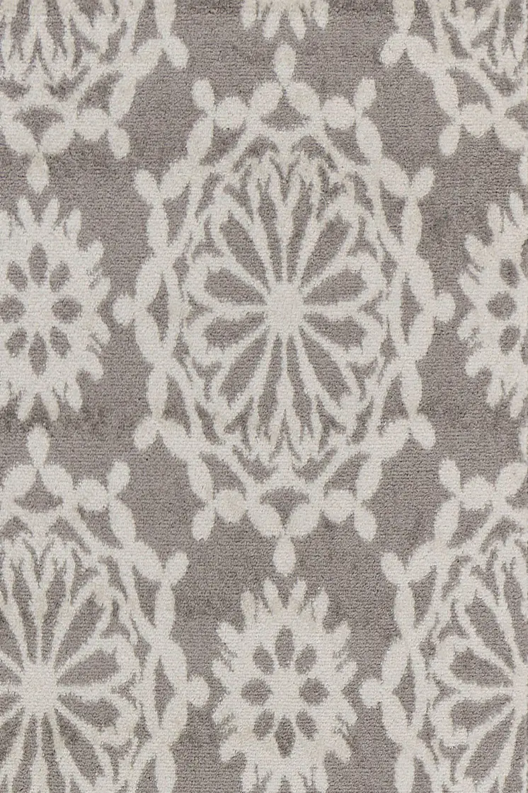 7' Gray And Ivory Floral Runner Rug