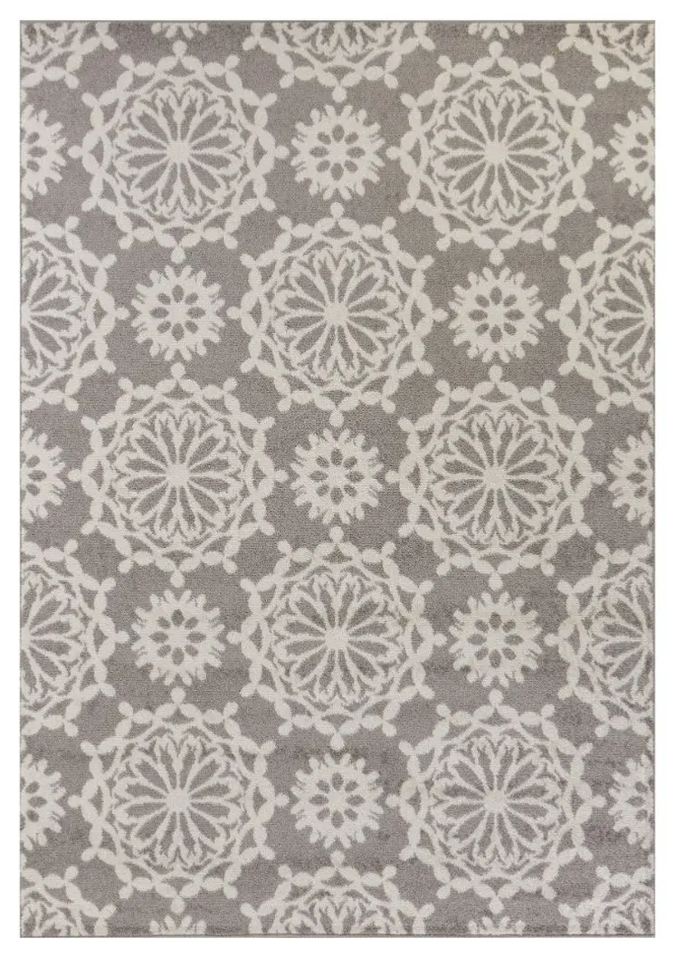 9' X 13' Gray and Ivory Floral Area Rug