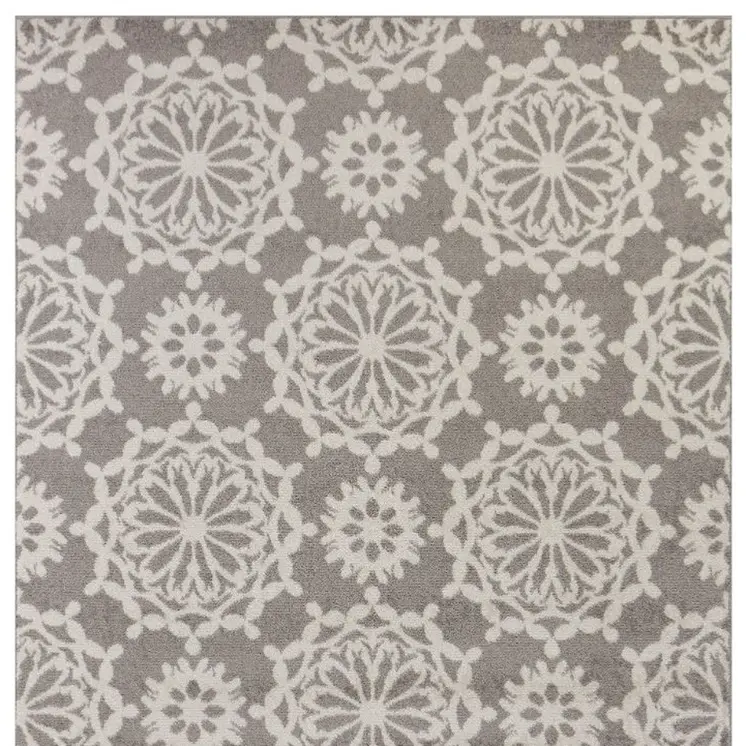 9' X 13' Gray and Ivory Floral Area Rug