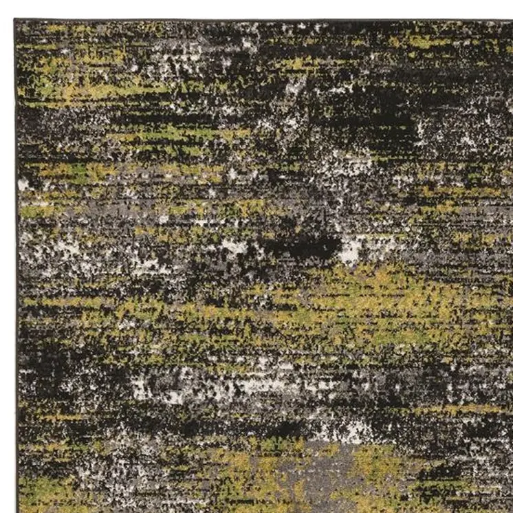 9' X 13' Black Brown and White Abstract Area Rug