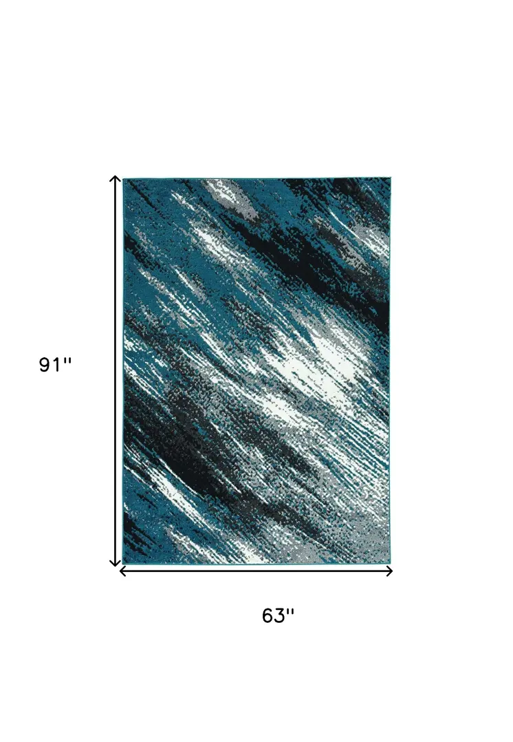 5' X 8' Blue And Gray Abstract Area Rug