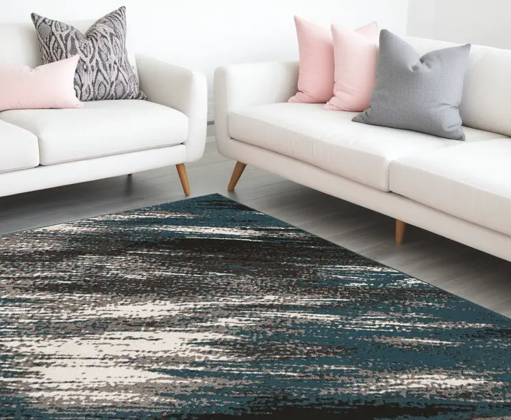 9' X 13' Blue and Gray Abstract Area Rug
