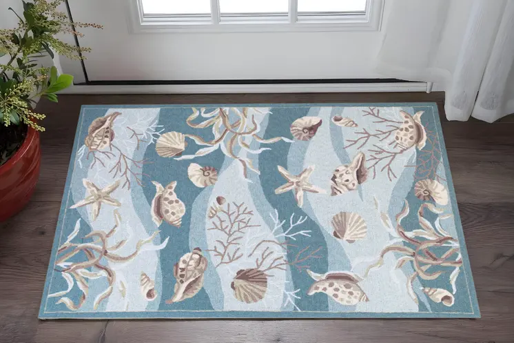 3' X 5' Seafoam Corals And Shells Area Rug
