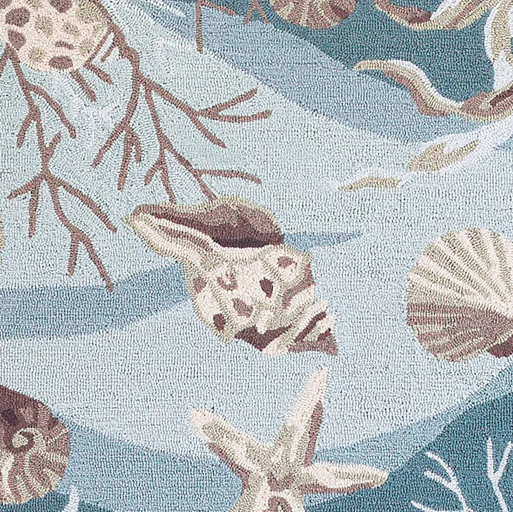 8' Blue and Beige Round Hand Tufted Area Rug