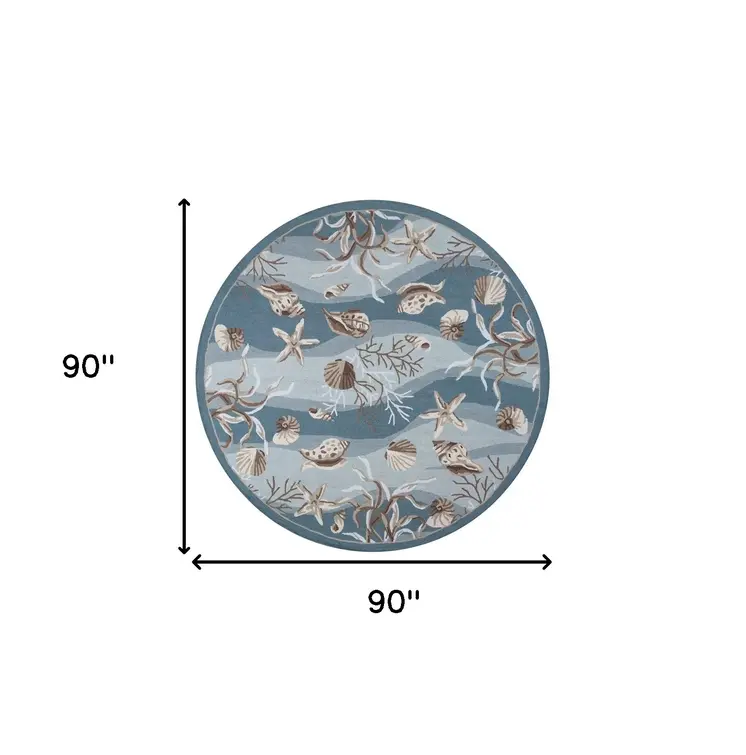 8' Blue and Beige Round Hand Tufted Area Rug