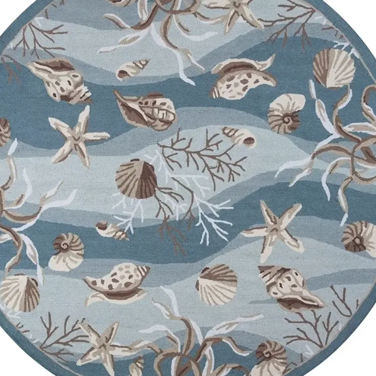 8' Blue and Beige Round Hand Tufted Area Rug