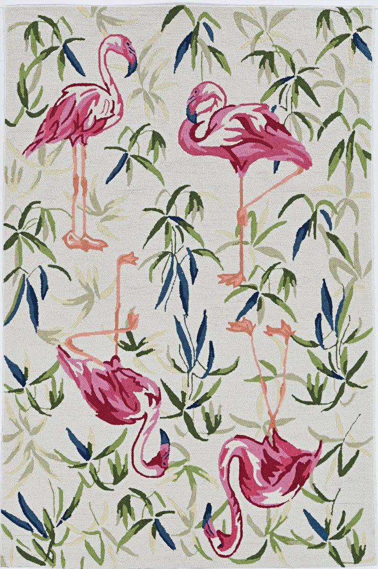 2' X 3' Pink and Ivory Tropical Floral Hand Tufted Area Rug