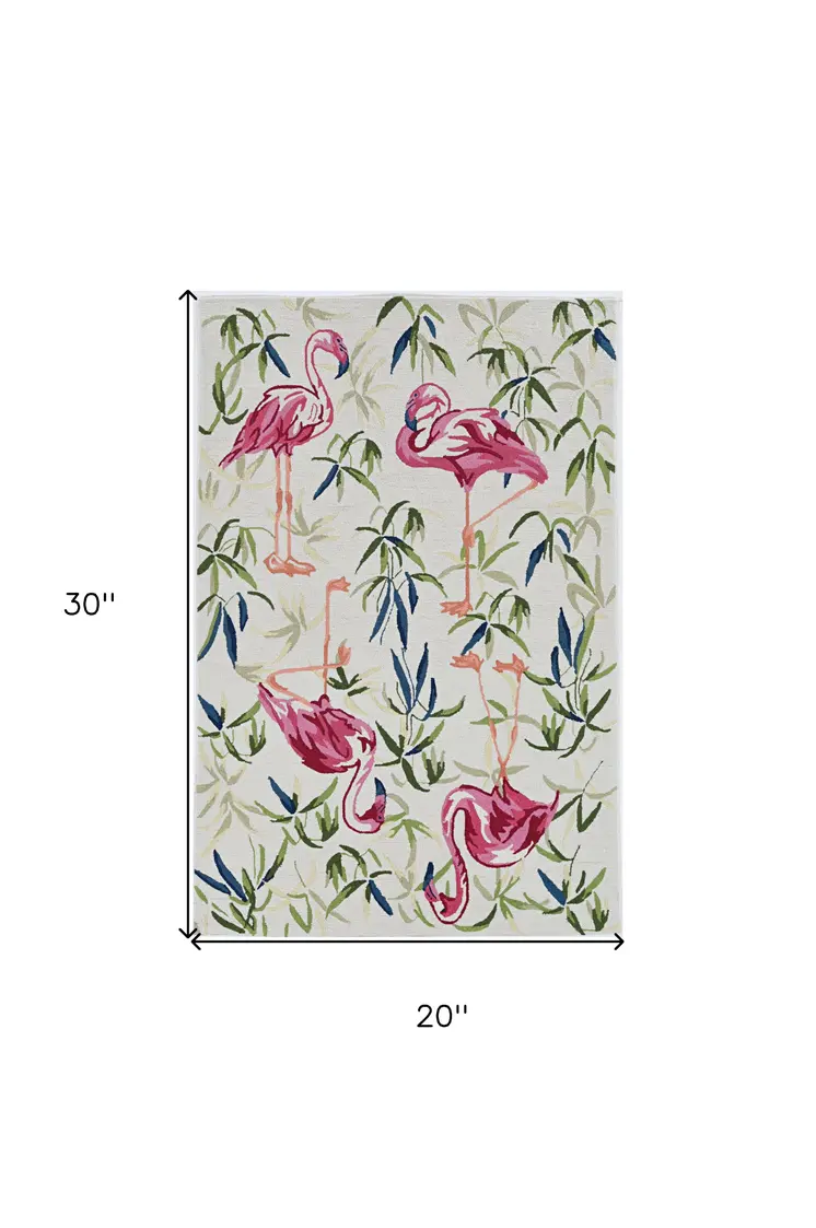2' X 3' Pink and Ivory Tropical Floral Hand Tufted Area Rug